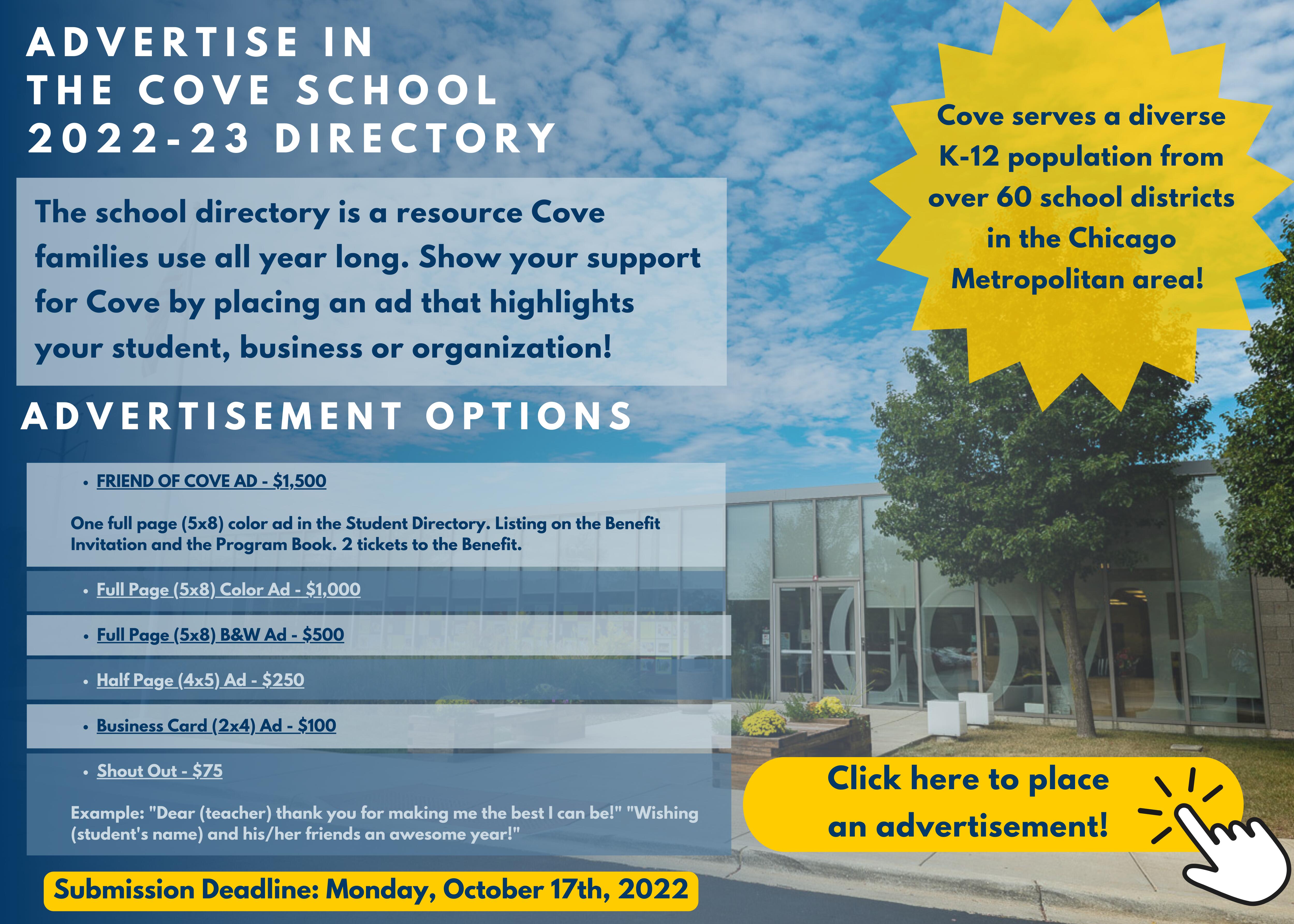 Advertising options in the 2022-23 School Directory
